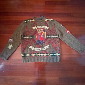 Polo Ralph Lauren Hiking Bear Outdoors Wool Sweater Patch Sportsman XL RARE